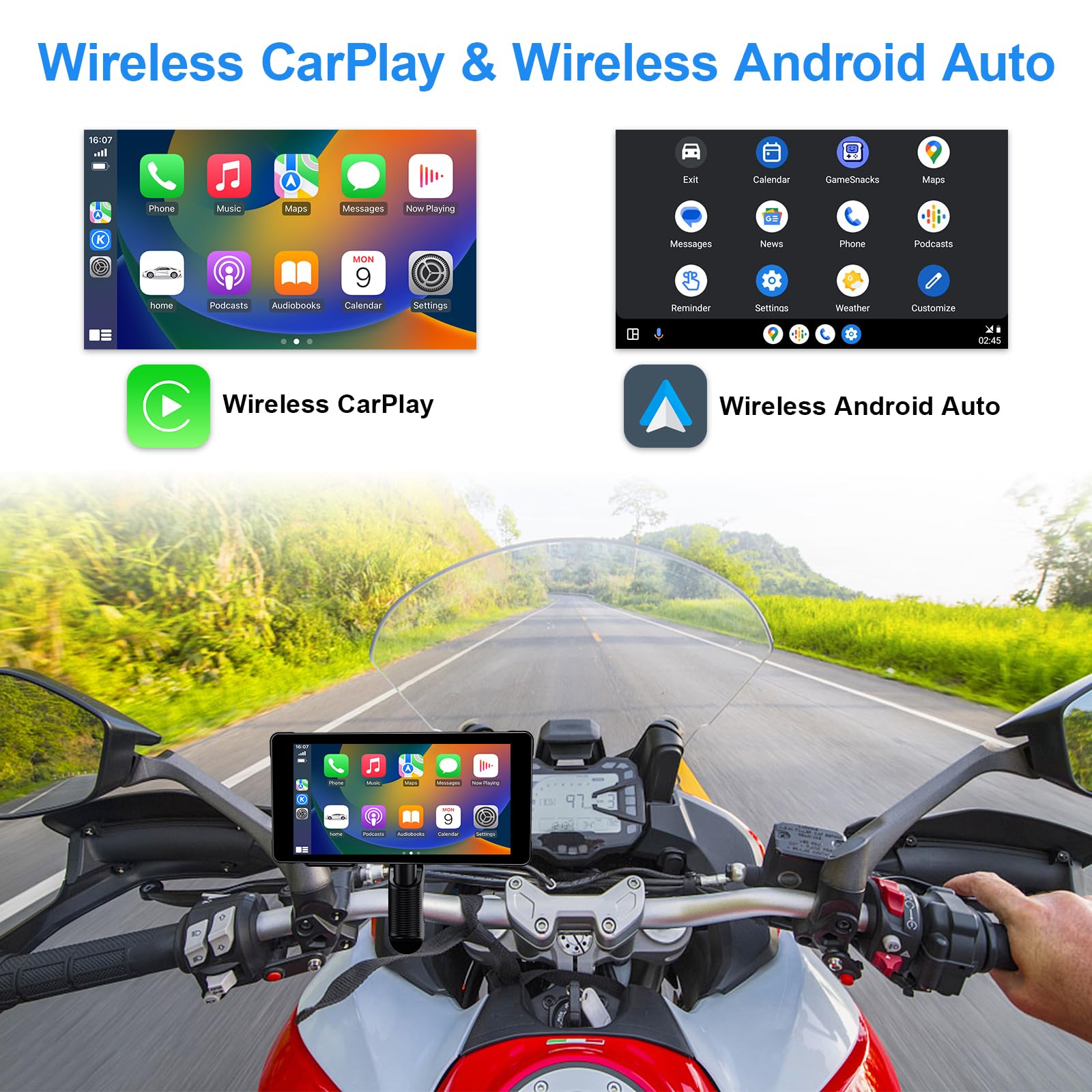 Lbw Premium Motorcycle Dvr: Wireless Apple Carplay & Android Auto, Dual Hd 1080P Cameras, Gps Navigation, 5.5 Inch Ips Touch Scr